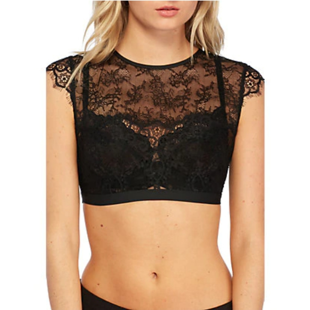 Sam Edelman Black Lace Cropped Cami Bralette NWT